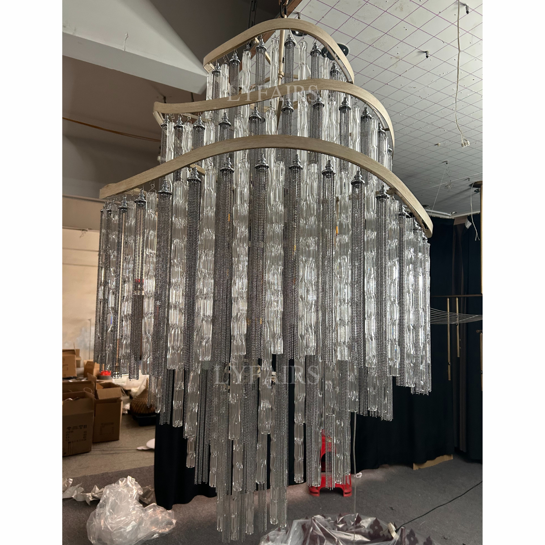 Huge Post-Modern Hollow Glass Tube Tassel Chandelier for Living Room / foyer / villa / stairs