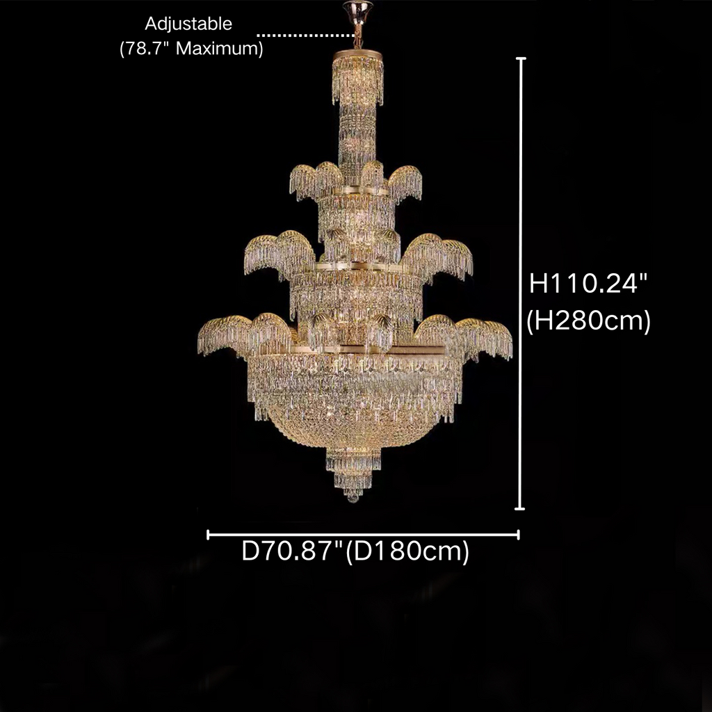 Palatial Golden-Tiered Waterfall-Inspired Crystal Chandelier for High-Ceiling