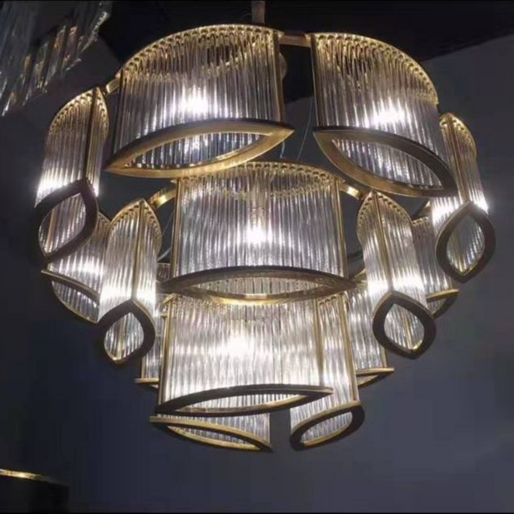 Modern Glass Rods Tile Chandelier for Low-Ceiling