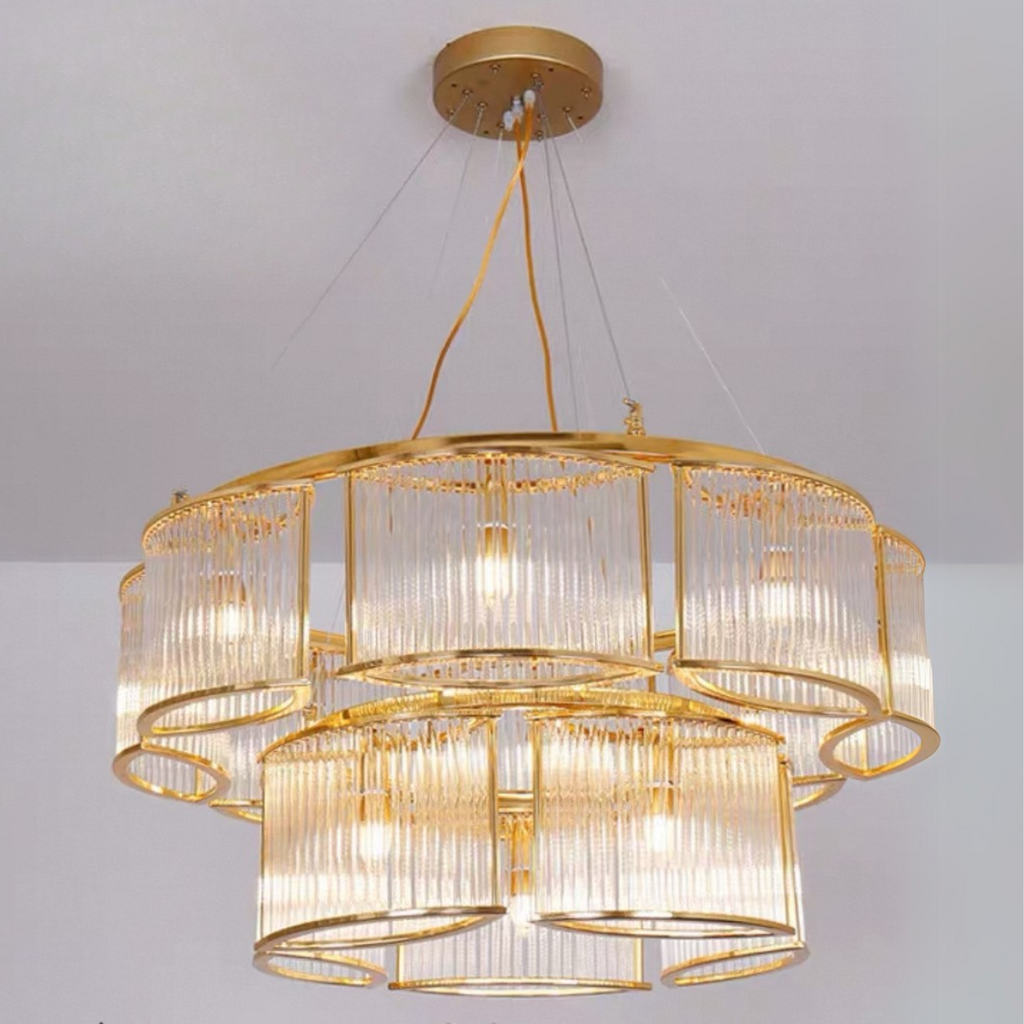Modern Glass Rods Tile Chandelier for Low-Ceiling