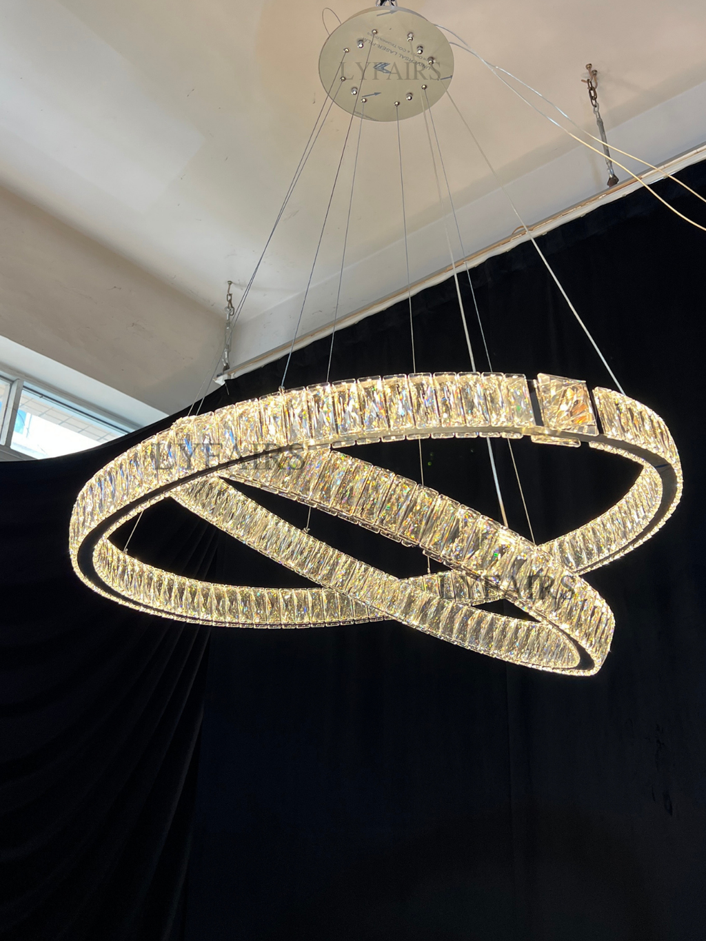 Modern Light Luxury Crystal Belt Ring Pendant Chandelier Suit for Living / dining Room / Bedroom
