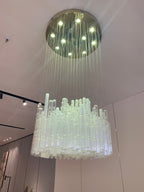 Modern Tube Chandelier with White & Transparent Glass Finish – Quality Metal & Glass Design