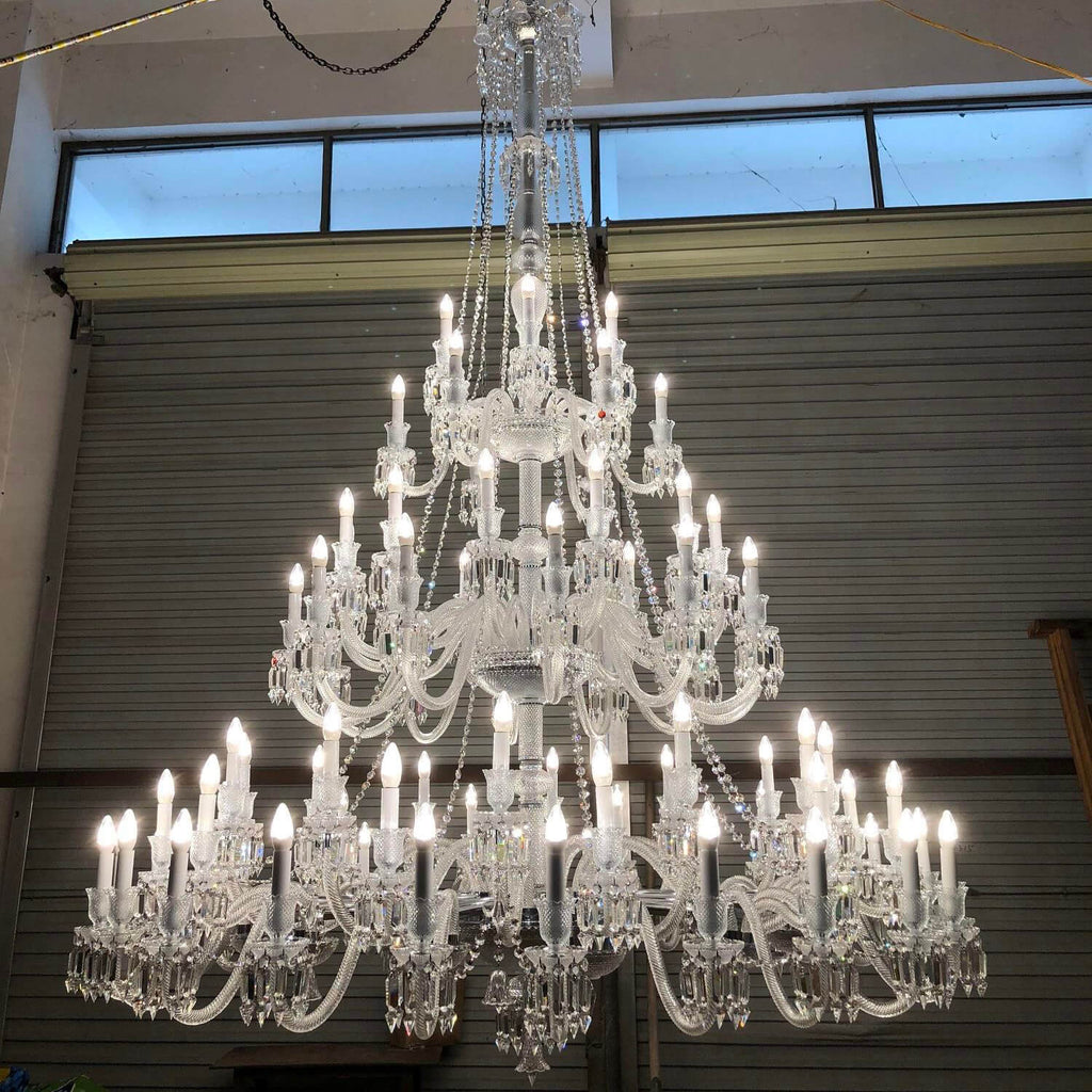 Light Luxury Classic Long Version Tiered Candle Light Crystal Chandelier for High-Ceiling Rooms / living Room