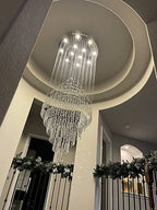 Large Foyer Crystal Chandelier Raindrop Crystal Flush Mount Ceiling Light for Entryway / Staircase