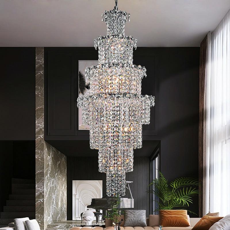 Large Multi-Pieces Crystal Chandelier Stylish Ceiling Light for Foyer Living Room Staircase