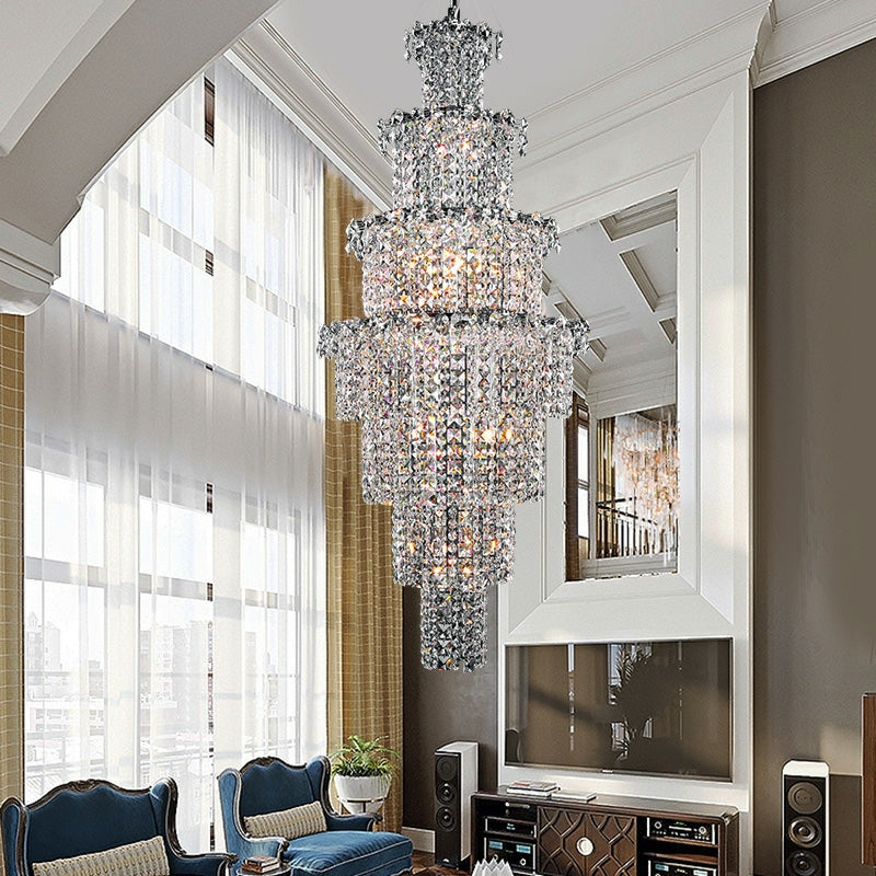 Large Multi-Pieces Crystal Chandelier Stylish Ceiling Light for Foyer Living Room Staircase