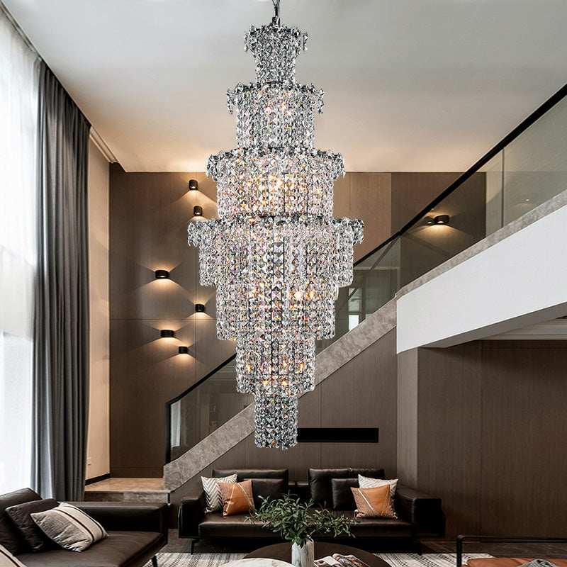 Large Multi-Pieces Crystal Chandelier Stylish Ceiling Light for Foyer Living Room Staircase