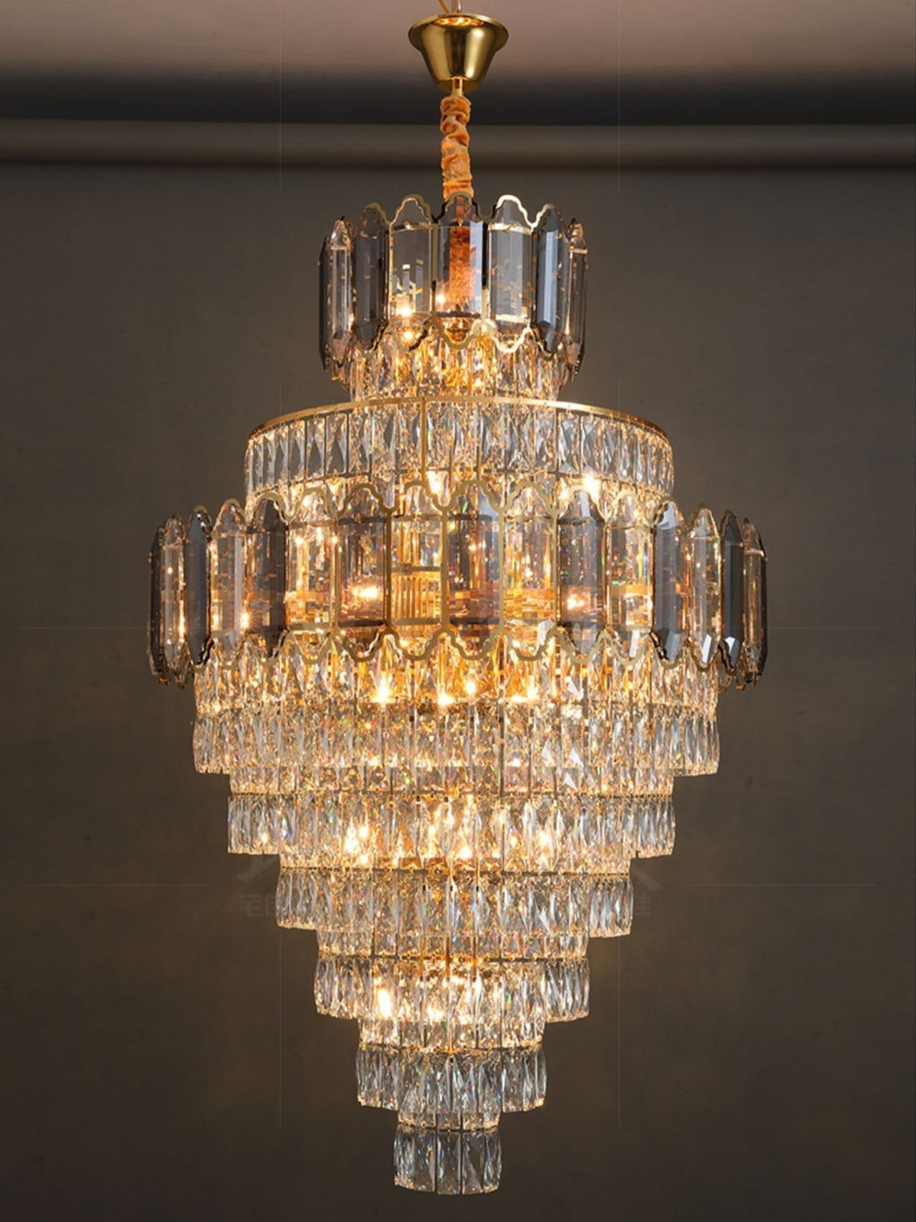 Large Staircase Crystal Chandelier Living Room Ceiling Light for Hotel Entrance in Gold Finish
