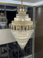 Large Staircase Crystal Chandelier Living Room Ceiling Light for Hotel Entrance in Gold Finish
