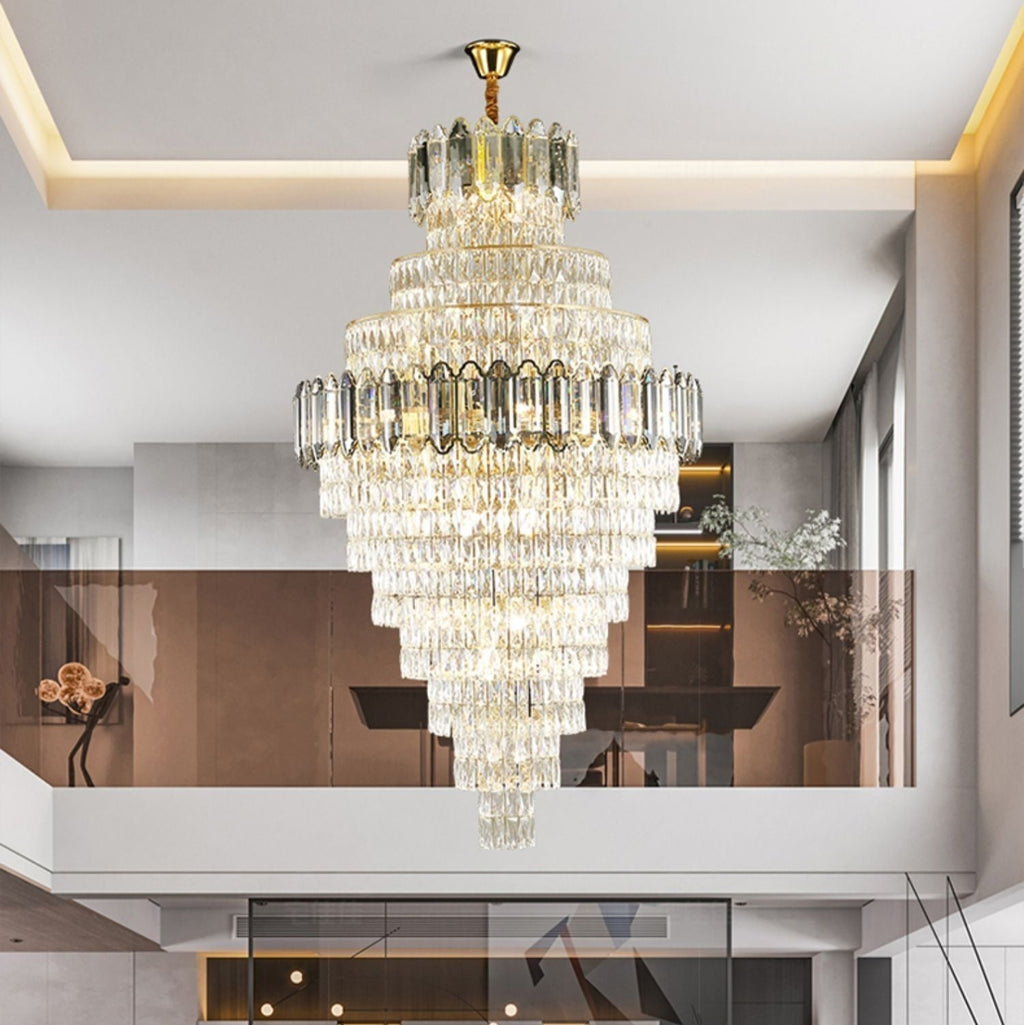 Large Staircase Crystal Chandelier Living Room Ceiling Light for Hotel Entrance in Gold Finish