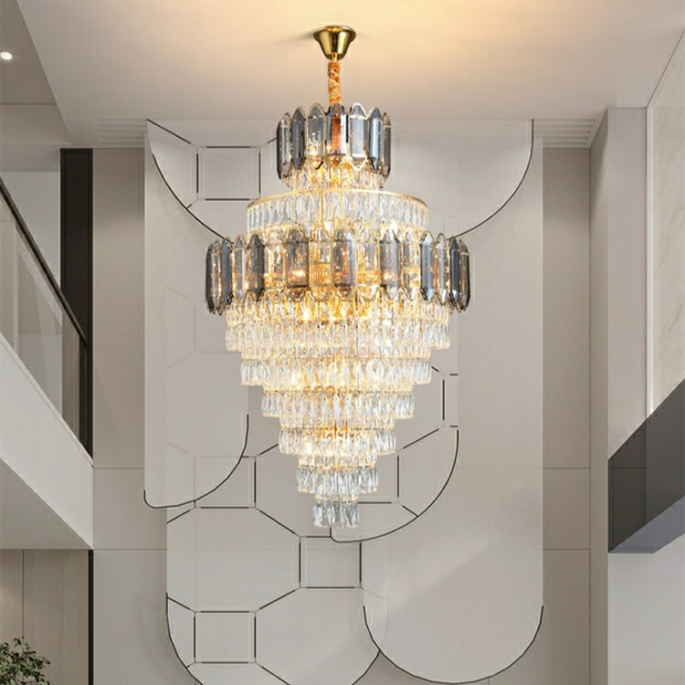 Large Staircase Crystal Chandelier Living Room Ceiling Light for Hotel Entrance in Gold Finish