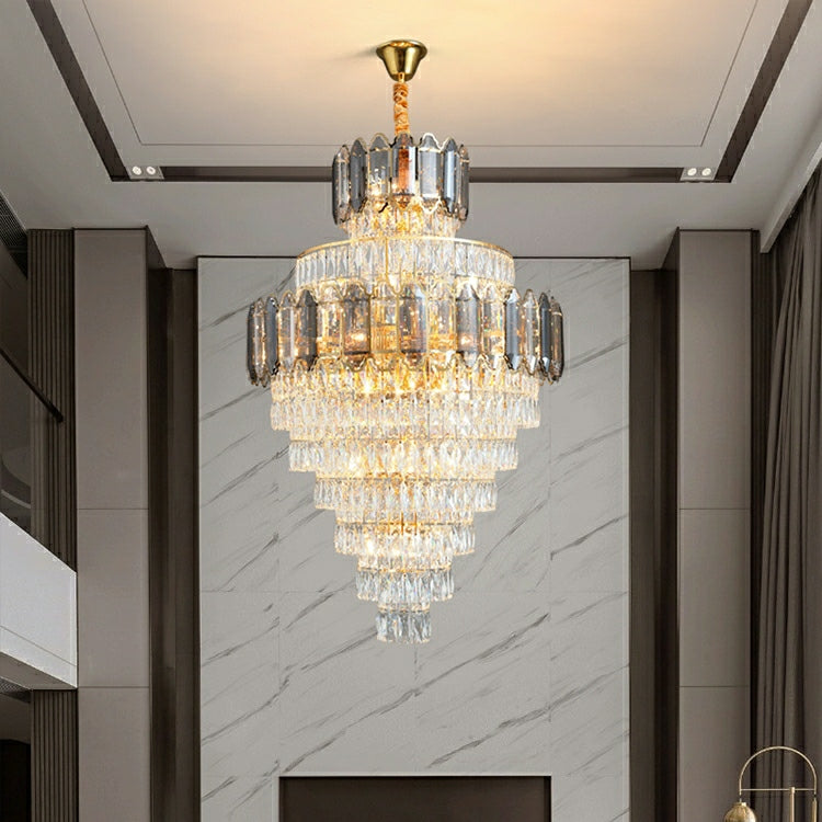 Large Staircase Crystal Chandelier Living Room Ceiling Light for Hotel Entrance in Gold Finish