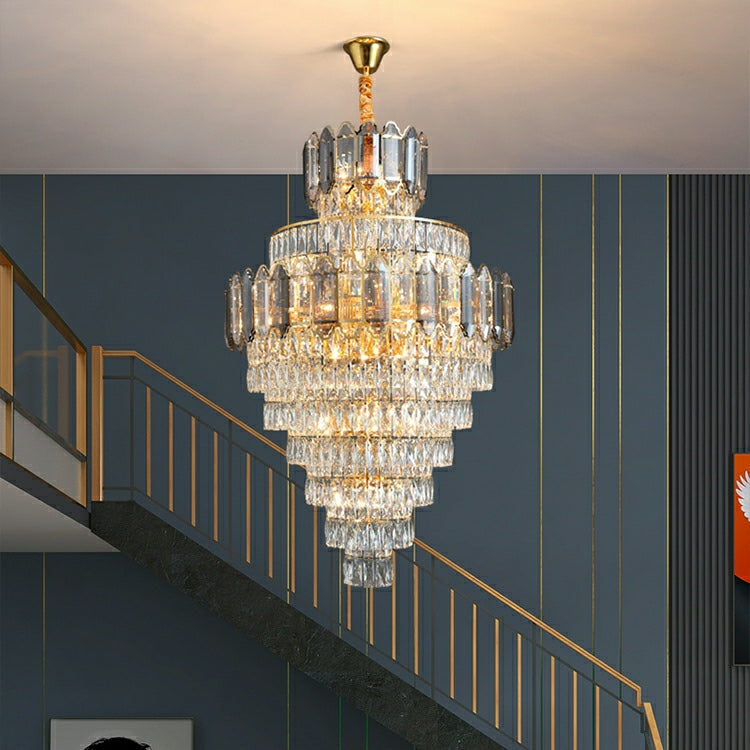Large Staircase Crystal Chandelier Living Room Ceiling Light for Hotel Entrance in Gold Finish