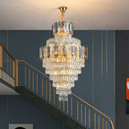 Large Staircase Crystal Chandelier Living Room Ceiling Light for Hotel Entrance in Gold Finish