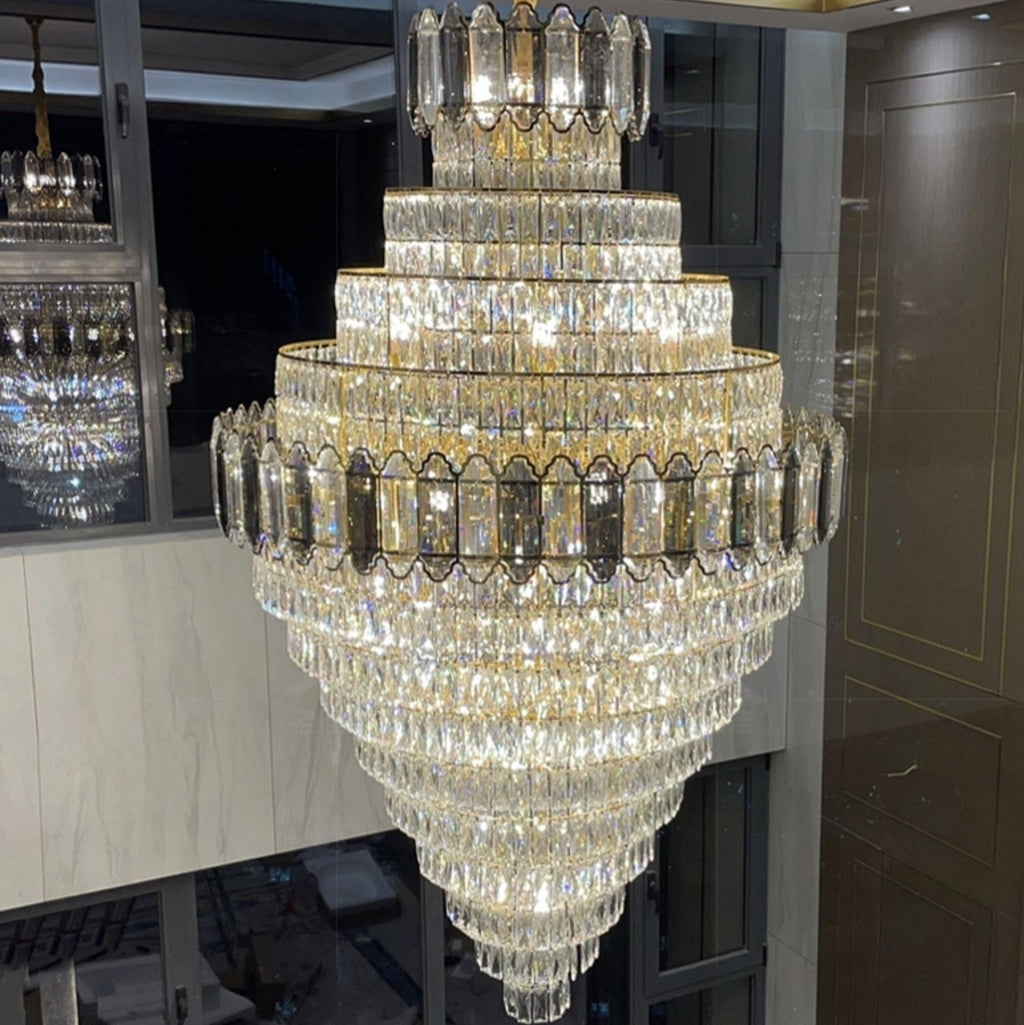 Large Staircase Crystal Chandelier Living Room Ceiling Light for Hotel Entrance in Gold Finish