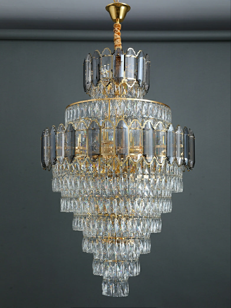 Large Staircase Crystal Chandelier Living Room Ceiling Light for Hotel Entrance in Gold Finish
