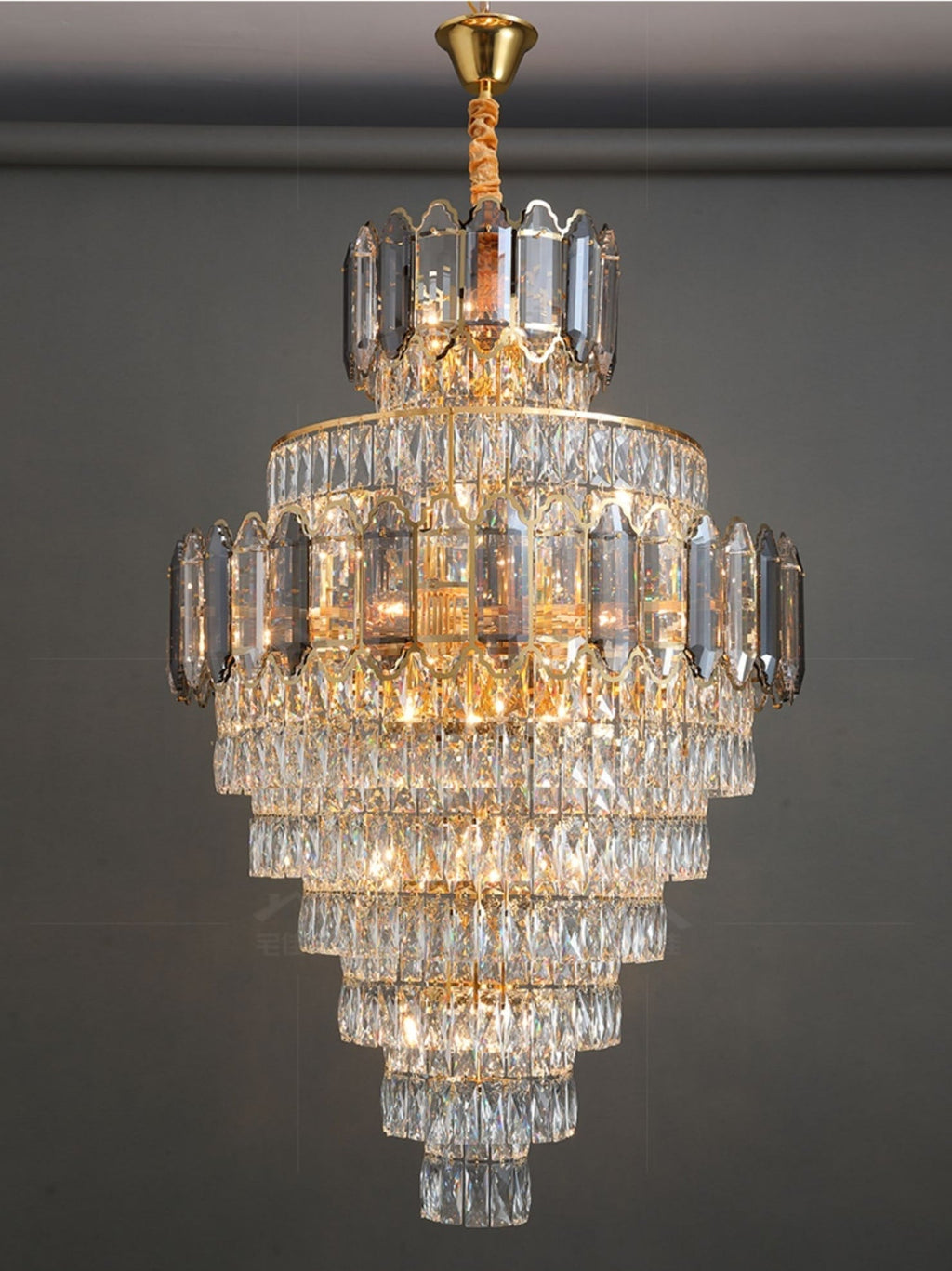 Large Staircase Crystal Chandelier Living Room Ceiling Light for Hotel Entrance in Gold Finish