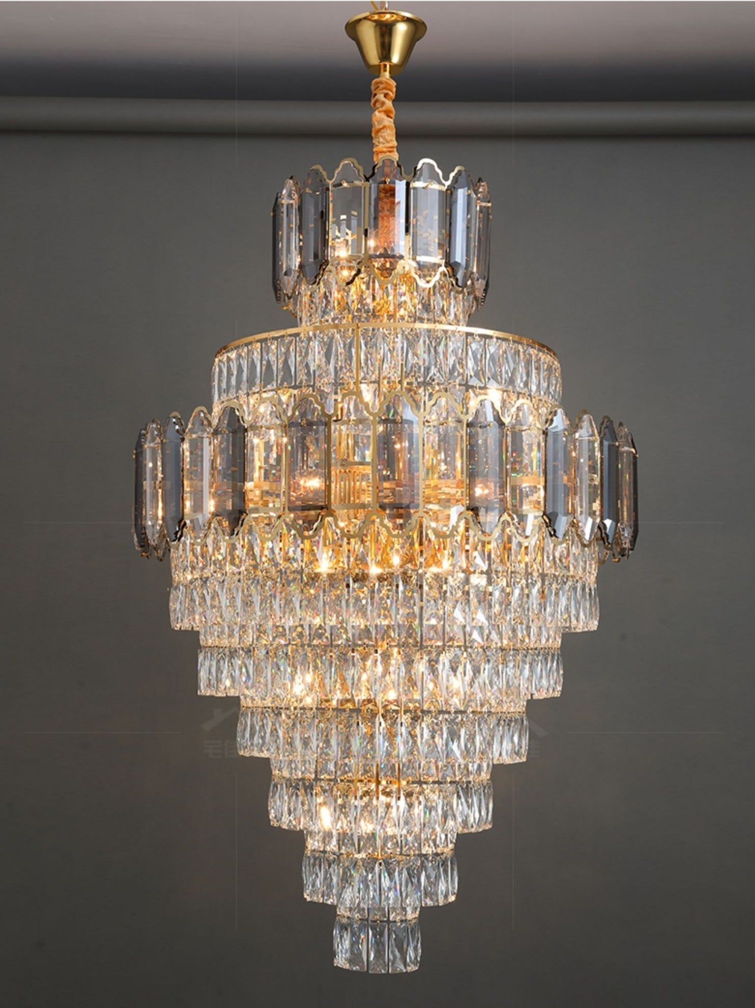 Large Staircase Crystal Chandelier Living Room Ceiling Light for Hotel Entrance in Gold Finish
