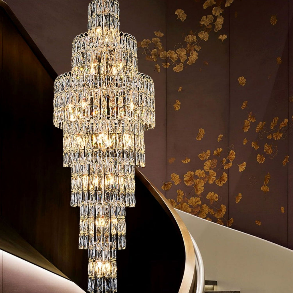Long Crystal Staircase Chandelier Large Foyer Living Room Entryway Ceiling Light