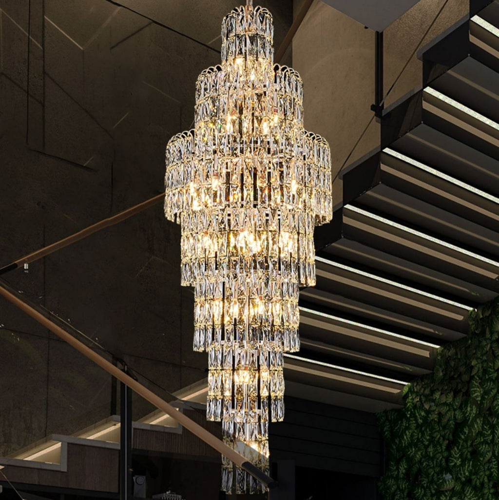 Long Crystal Staircase Chandelier Large Foyer Living Room Entryway Ceiling Light