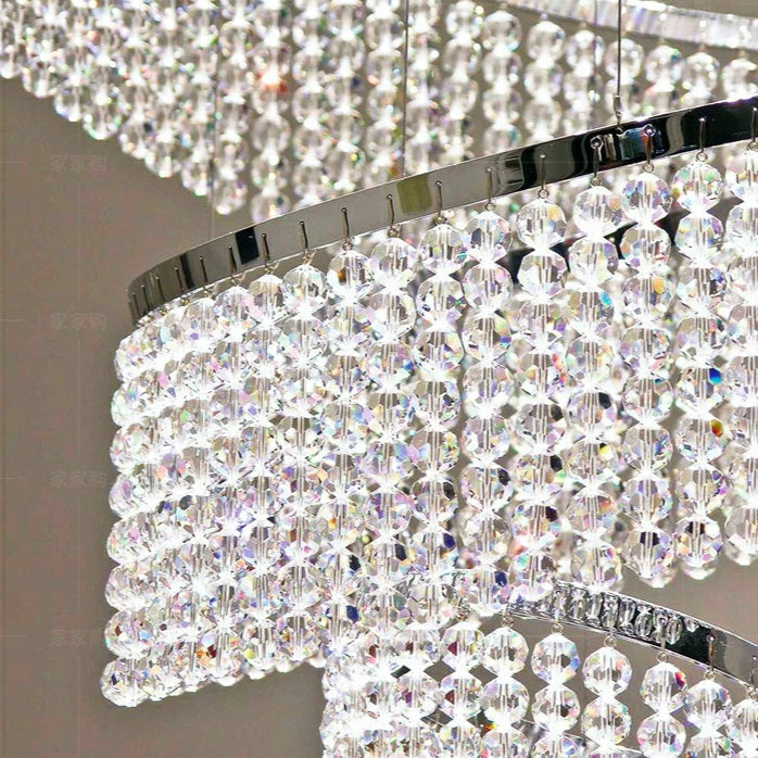 Long Crystal Tassel Rings Chandelier Extra Large Living Room Staircase High Ceiling Lighting
