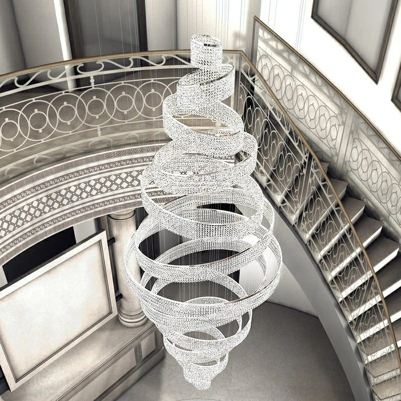 Long Crystal Tassel Rings Chandelier Extra Large Living Room Staircase High Ceiling Lighting