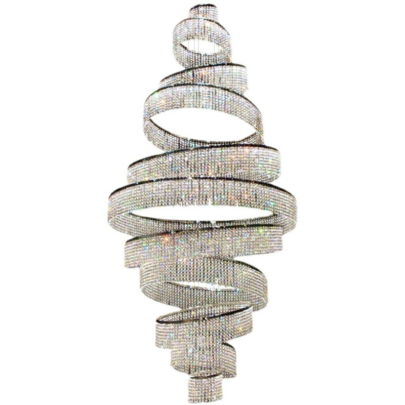 Long Crystal Tassel Rings Chandelier Extra Large Living Room Staircase High Ceiling Lighting