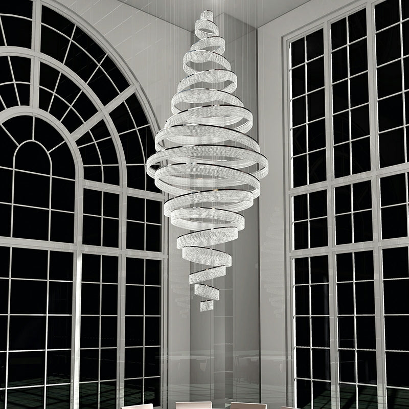 Long Crystal Tassel Rings Chandelier Extra Large Living Room Staircase High Ceiling Lighting