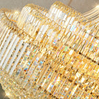 Golden Era Grand Cascade Crystal Chandelier with K9 Clear Crystals and Metal Finish for High Ceilings