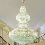 Golden Era Grand Cascade Crystal Chandelier with K9 Clear Crystals and Metal Finish for High Ceilings