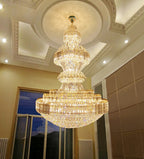 Golden Era Grand Cascade Crystal Chandelier with K9 Clear Crystals and Metal Finish for High Ceilings