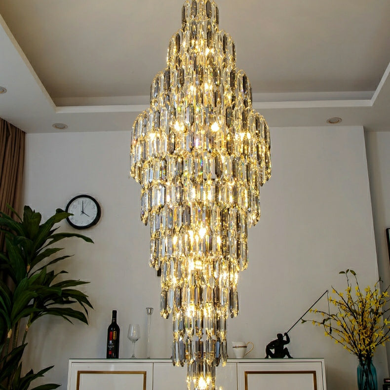 Luxury Large Foyer Staircase K9 Crystal Chandelier Long Ceiling Lighting for Living Room Hall