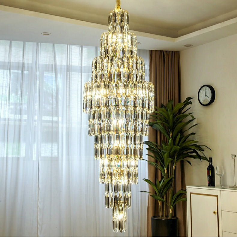 Luxury Large Foyer Staircase K9 Crystal Chandelier Long Ceiling Lighting for Living Room Hall