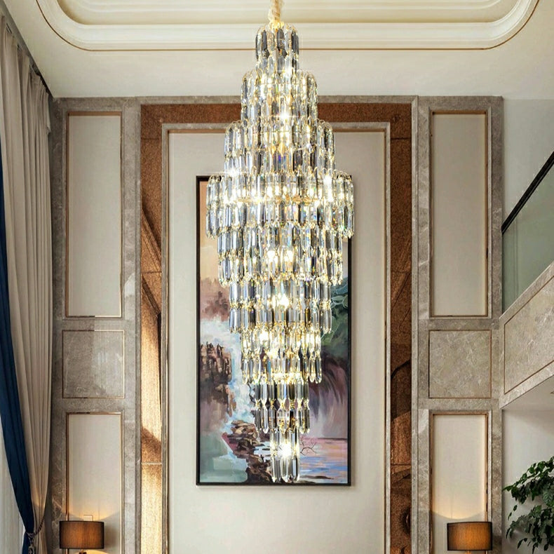 Luxury Large Foyer Staircase K9 Crystal Chandelier Long Ceiling Lighting for Living Room Hall