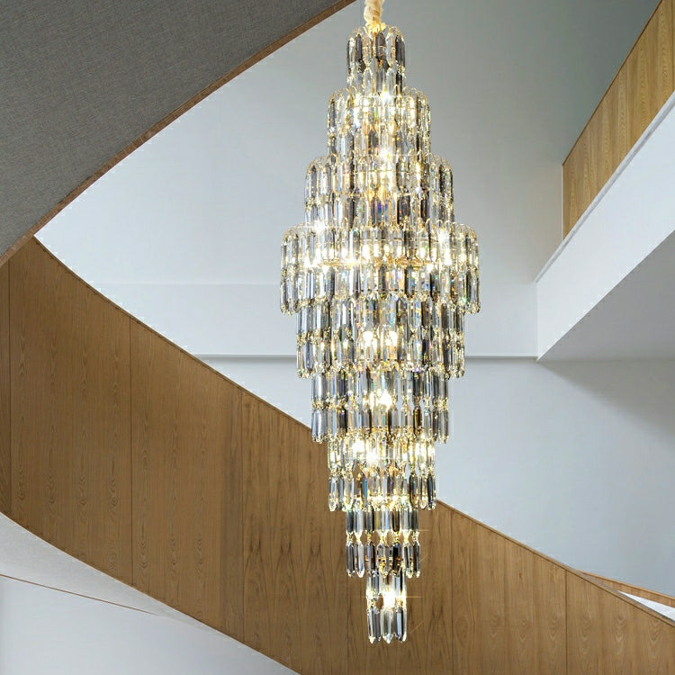 Luxury Large Foyer Staircase K9 Crystal Chandelier Long Ceiling Lighting for Living Room Hall
