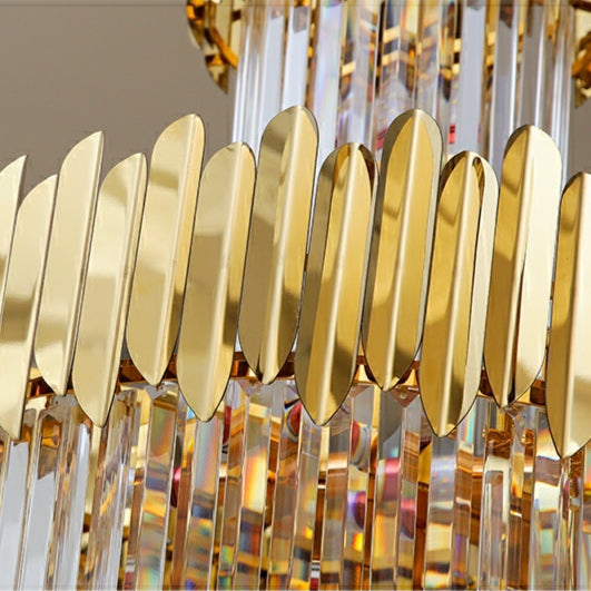 Luxury Gold Trimmed Long Crystal Chandelier Foyer Staircase Extra Large Ceiling Light
