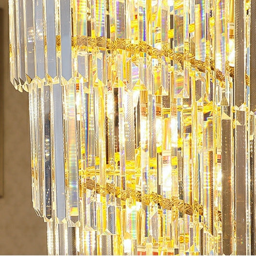 Luxury Gold Trimmed Long Crystal Chandelier Foyer Staircase Extra Large Ceiling Light