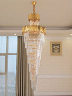 Luxury Gold Trimmed Long Crystal Chandelier Foyer Staircase Extra Large Ceiling Light