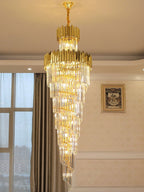Luxury Gold Trimmed Long Crystal Chandelier Foyer Staircase Extra Large Ceiling Light