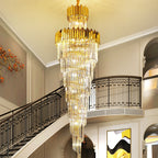 Luxury Gold Trimmed Long Crystal Chandelier Foyer Staircase Extra Large Ceiling Light