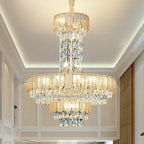 Modern Funnel Crystal and Metal Chandelier with Amber, Gray, and Blue Edges for Low Ceilings