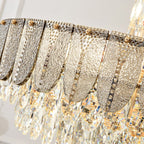 Modern Funnel Crystal and Metal Chandelier with Amber, Gray, and Blue Edges for Low Ceilings