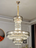 Modern Funnel Crystal and Metal Chandelier with Amber, Gray, and Blue Edges for Low Ceilings