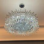Chrome Silver Stylish Round Crystal Chandelier Modern Ceiling Pendant Light for Living Room / Bedroom