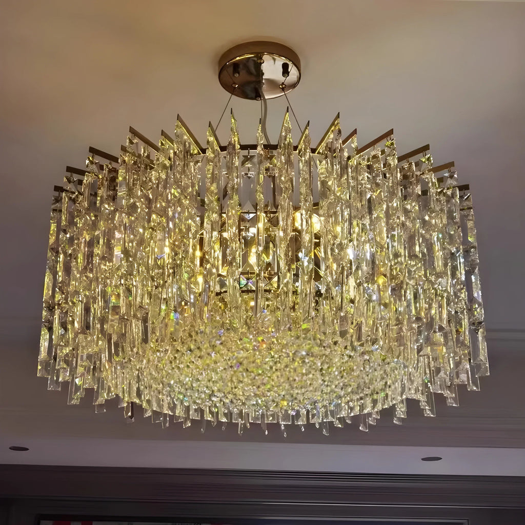Chrome Silver Stylish Round Crystal Chandelier Modern Ceiling Pendant Light for Living Room / Bedroom