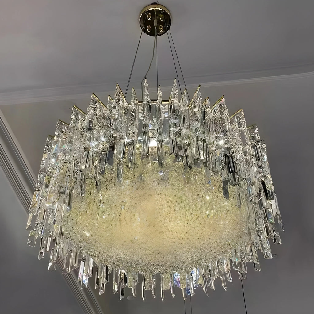 Chrome Silver Stylish Round Crystal Chandelier Modern Ceiling Pendant Light for Living Room / Bedroom