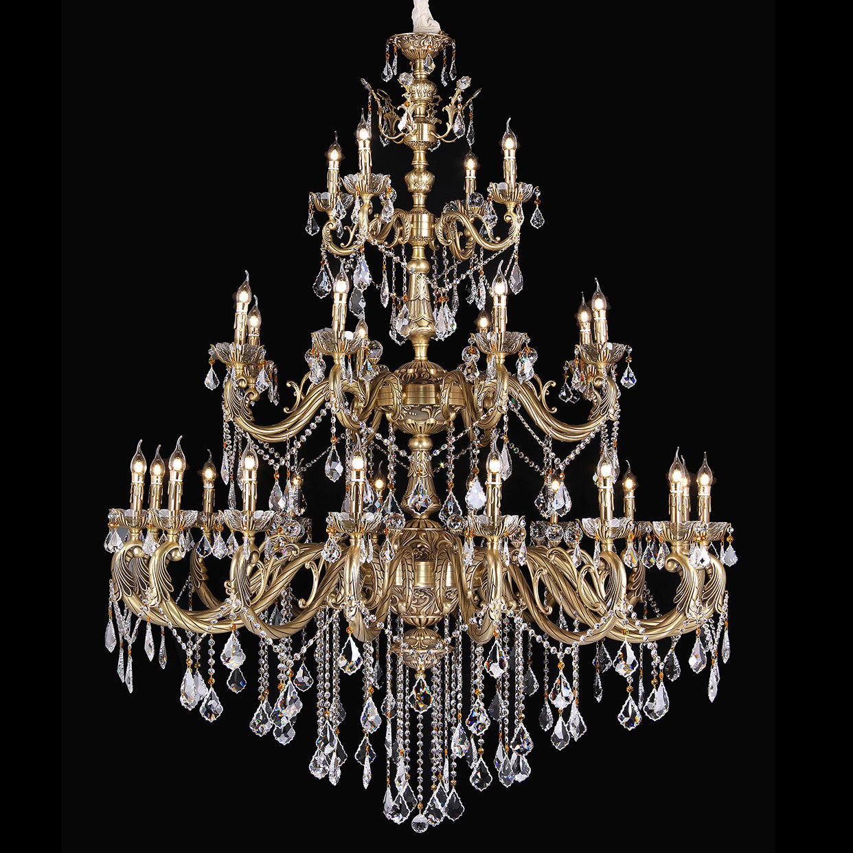 3 Layers Large Brass Candelabra Chandelier