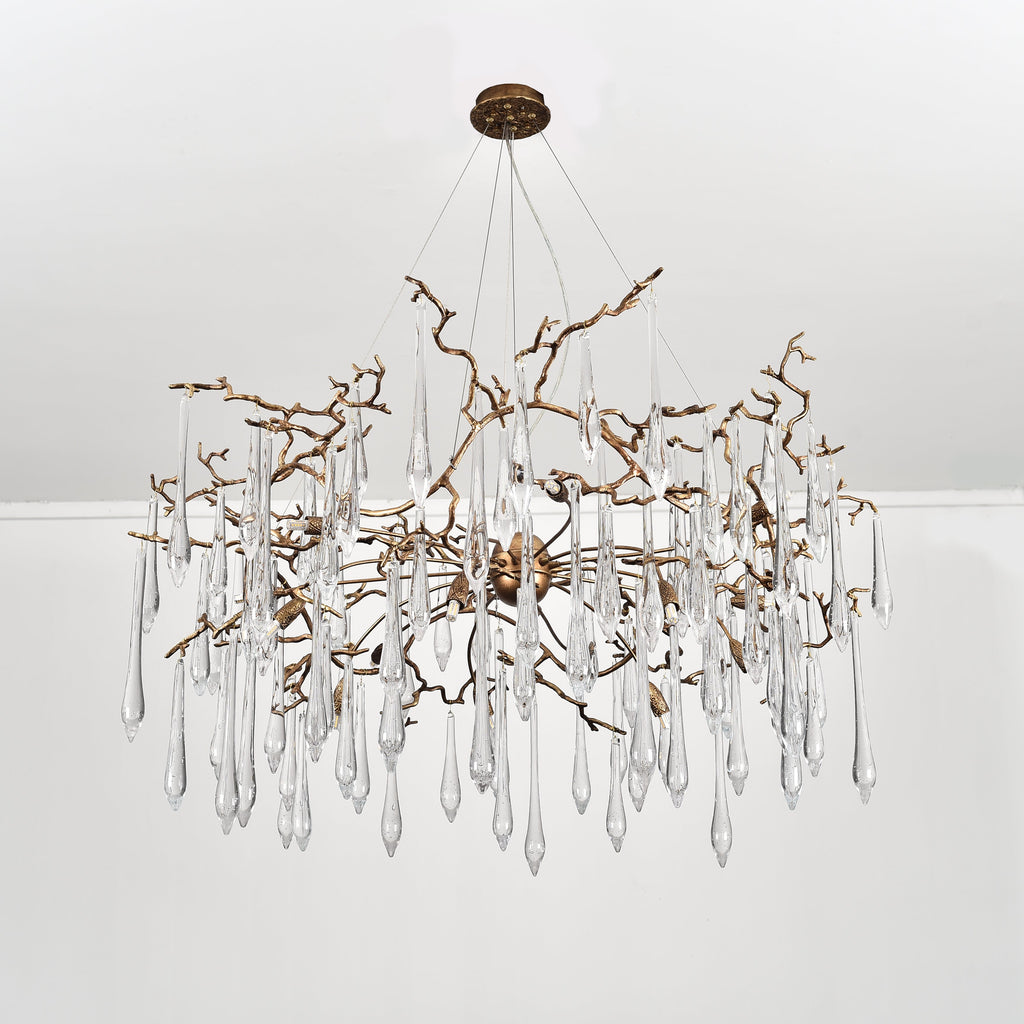 Dawn Teardrop Branch Brass Round Chandelier