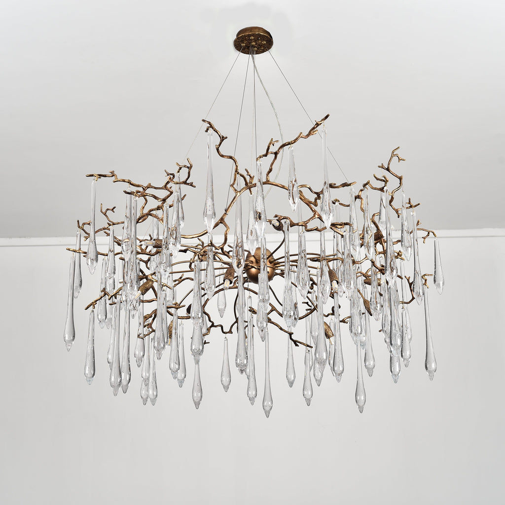 Dawn Teardrop Branch Brass Round Chandelier