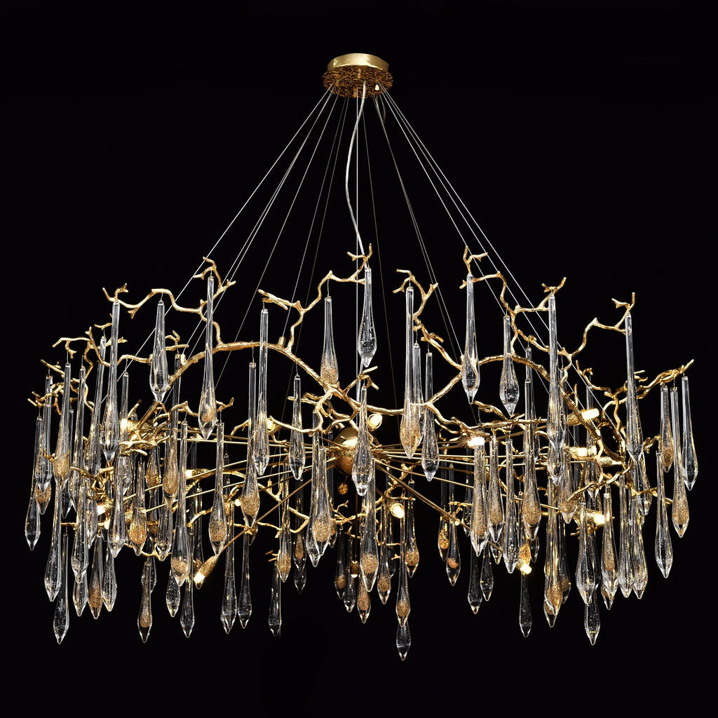 Dawn Teardrop Branch Brass Round Chandelier